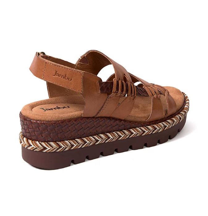 Jambu Walnut Delight Leather Woven Strap Platform Women's Wedge Sandals J4DEL30