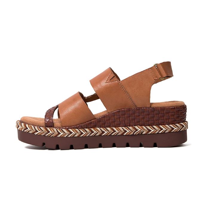 Jambu Walnut Delight Leather Woven Strap Platform Women's Wedge Sandals J4DEL30