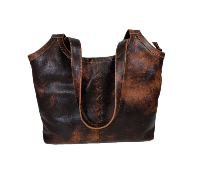 Johns Creek TD Cognac Distressed Leather Decorative X Stich Women's Handbag 16475-TDCG