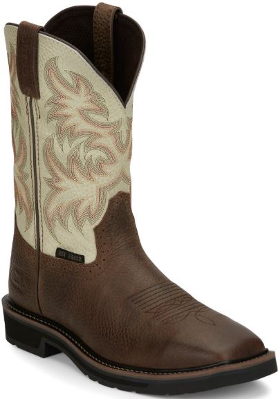 Justin Boots Copper/White/Brown Driller 11 inch Steel Toe Men's Square Toe Workboots SE4684