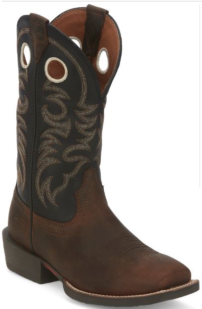 Justin Boots Roasted Black Water Buffalo Leather Muley Men's 12 inch Wide Square Toe Western Boots SE7612