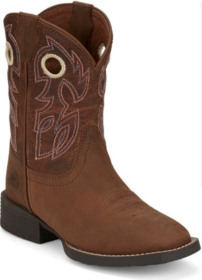 Justin Bronze Orange Water Buffalo Bowline Junior Children's Wide Square Toe Boots JK7523