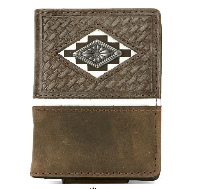 Justin Brown with Diamond Shaped Concho Men's Basket Weave Card Wallet 22125565M8
