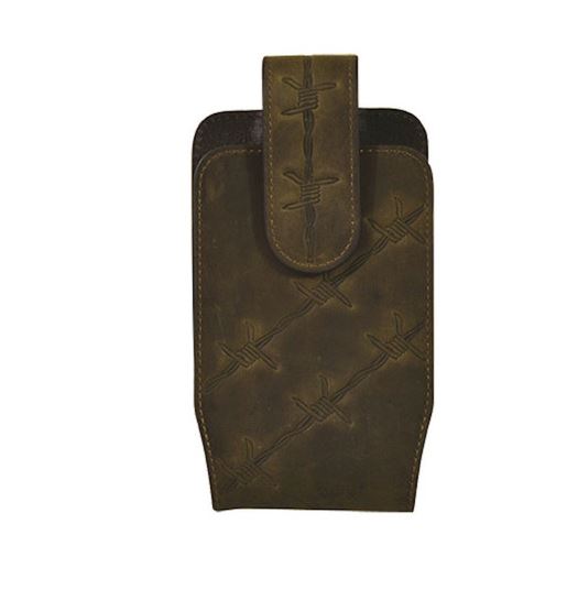 Justin Dark Brown Leather Cell Phone Holster with Embossed Barbwire 2030665C6