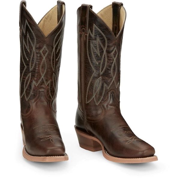 Justin Dark Brown with Metallic Shank Mayberry Medium Square 12 inch Women's Western Boots CJ4011