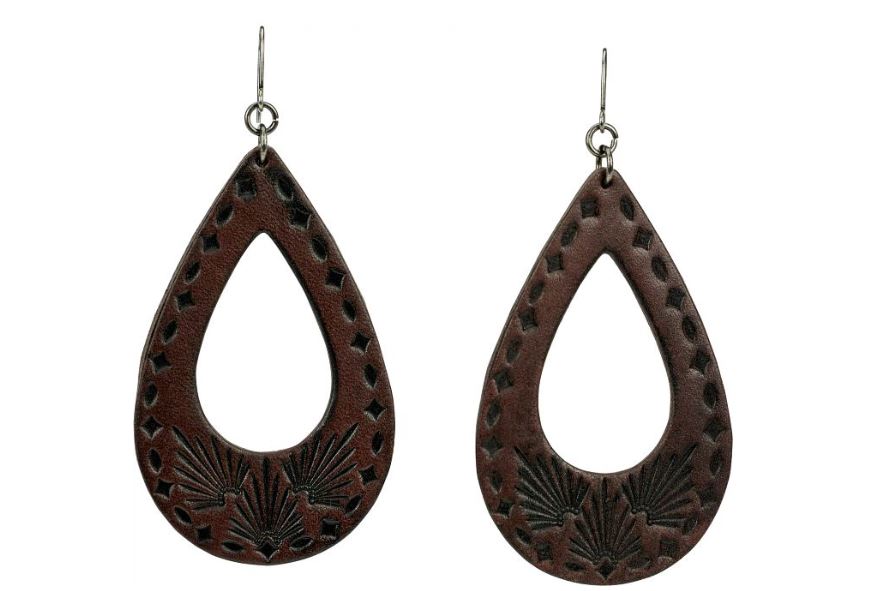 Justin Dark Brown Women's Leather Teardrop Shaped Earrings 22135EJ1