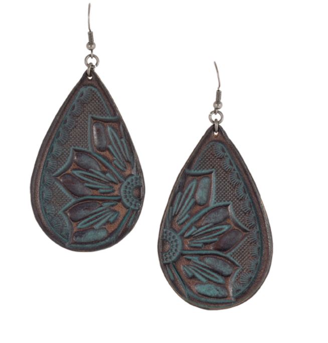 Justin Dk Brown/Turq Wash Tooled Leather Women's Earrings 22134EJ1