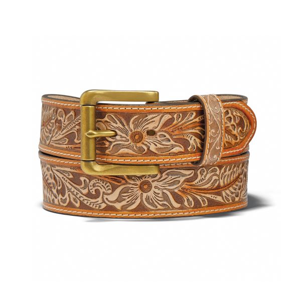 Justin Natural Floral Tooled Roller Buckle Men's Belt C14124