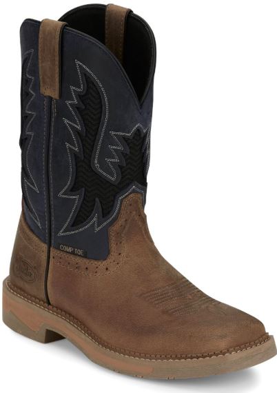 Justin Navy Blue Water Buffalo/Peanut Tan (Brown) Bolt 11 inch Composite Toe Men's Workboots SE4115