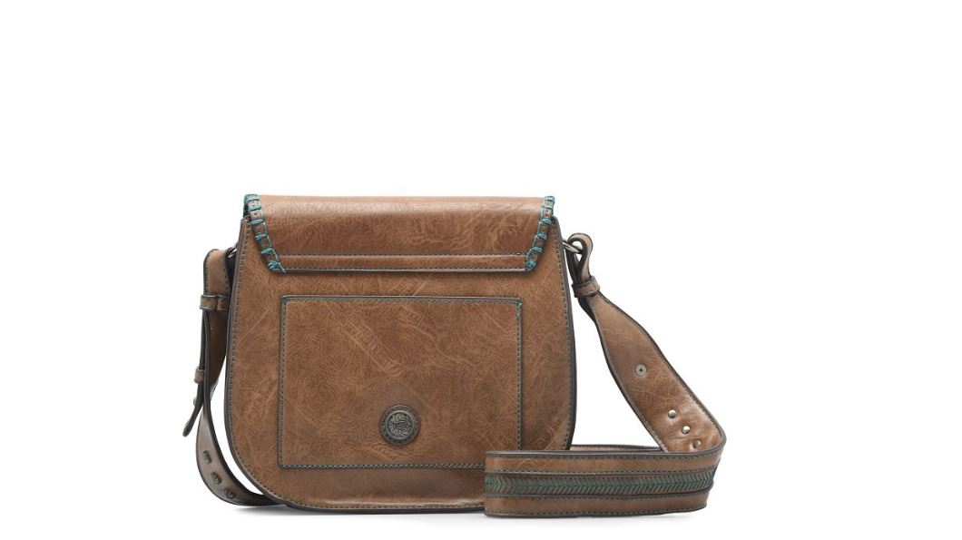 Justin Pecan (Brown) Saddle Bag Handbag With Tooled Front Flap And Crystals 23120531