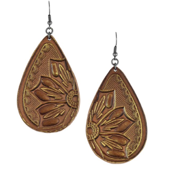 Justin Saddle Tan Tooled Leather Women's Earrings 22134EJ2
