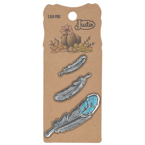 Justin Silver Pin 3 Pack 3 feathers 2510031221
