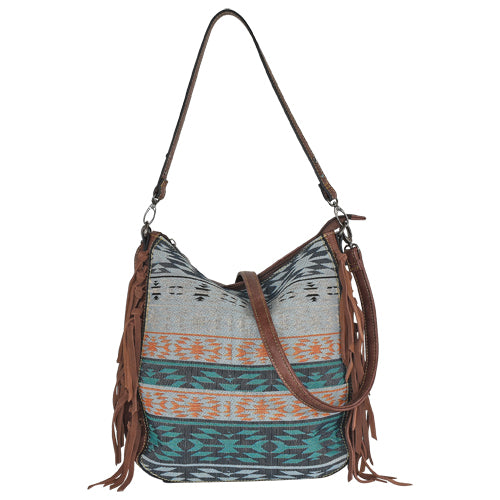 Justin Teal/Multi Women's Jacquard Hobo Bag with Side Fringe 23119853