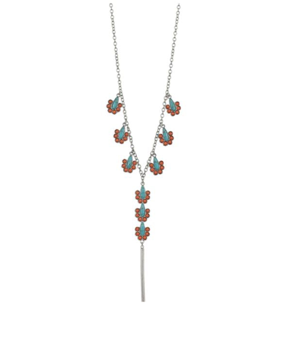 Justin Turquoise and Coral Colored Stones Necklace 23027NJ1