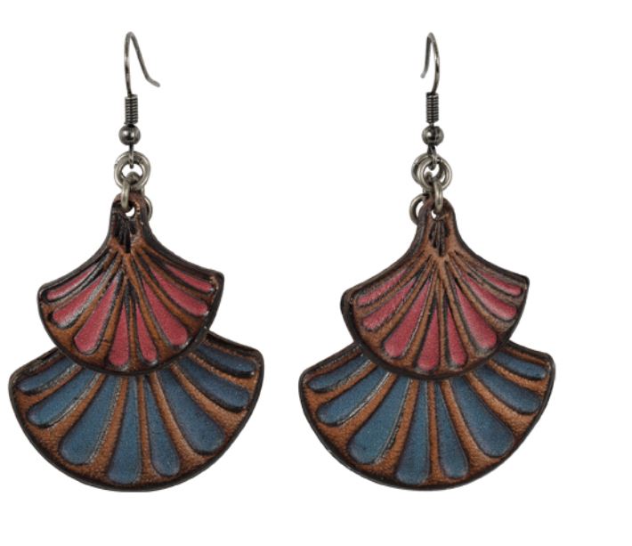 Justin Two Tone Women's Leather Fan Shaped Earrings 22183EJ2