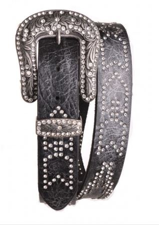 Kamberley Black Rhinestone Studded Arrow Leather Belt 6528-BLK