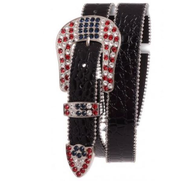 Kamberley Black Rhinestone Studded Leather Belt 6026BLK