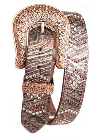 Kamberley Brown Rhinestone Studded Leather Belt 6526-BRN