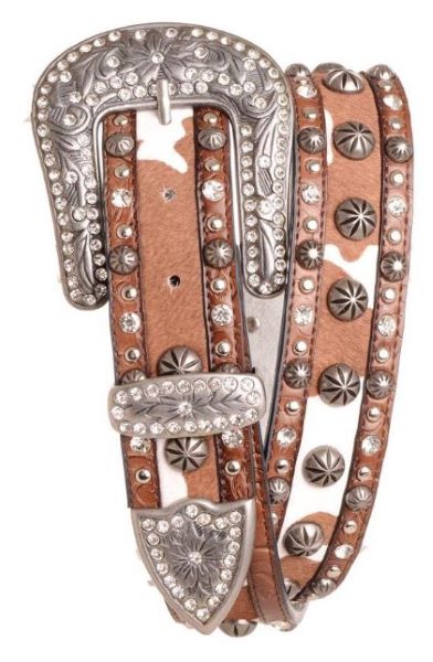 Kamberley Brown Rhinestone Studded Leather Fur Belt 6550-BRN
