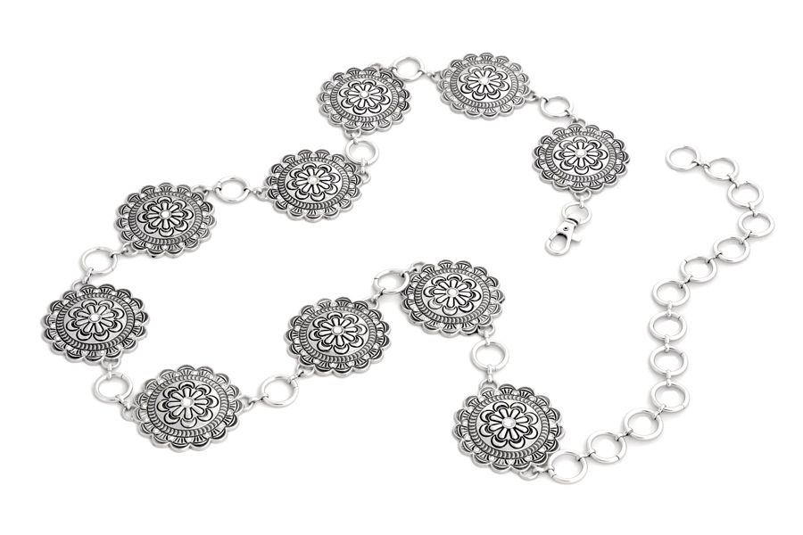 Kamberley Group Silver Concho Chain Belt with Rhinestones 16015-SILV
