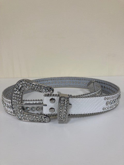 Kamberley Group White Rhinestone Studded Leather Ladie's Belt 113-WHITE