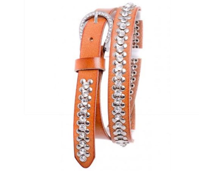 Kamberley Tan Rhinestone and Metal Studded Western Women's Leather Belt 108TAN