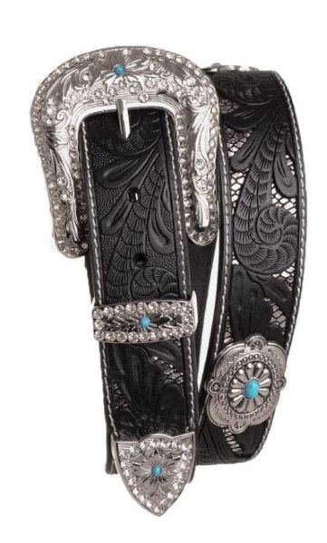 Kamberly Black Embossed Concho Leather Belt 6538-BLK