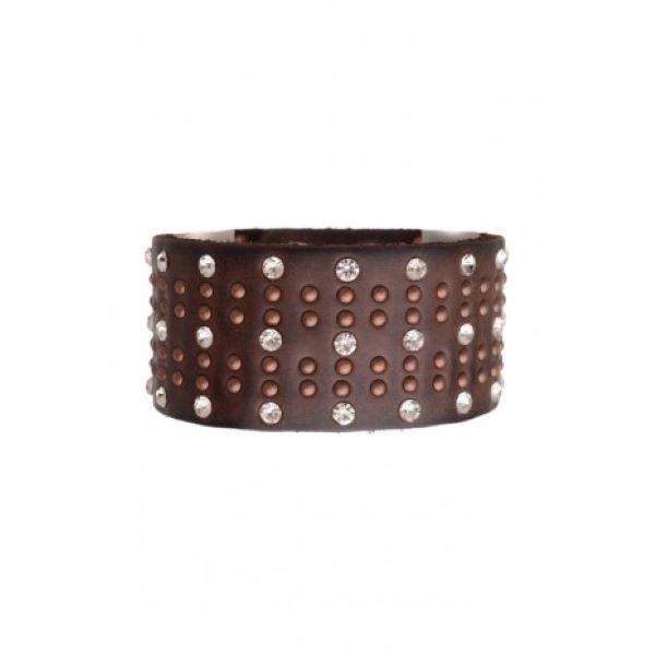 Kamberly Brown Studded Leather Rhinestone Cuff A1101-BRN