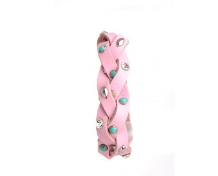 Kamberly Pink Leather Turquoise/Rhinestone Braided Cuff Bracelet A1087