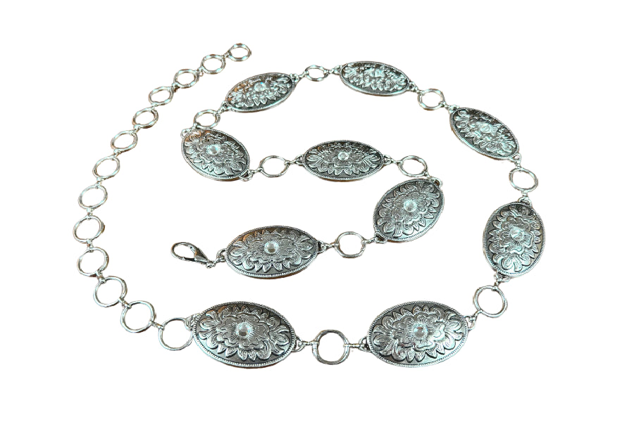 Kamberly Silver Chain Belt With Stones On The Conchos 16018-SILVER