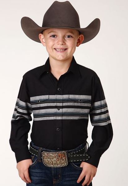 Karman Roper Black/Grey Border Stripe Boy's Longsleeve Snap Shirt 10300430709BL