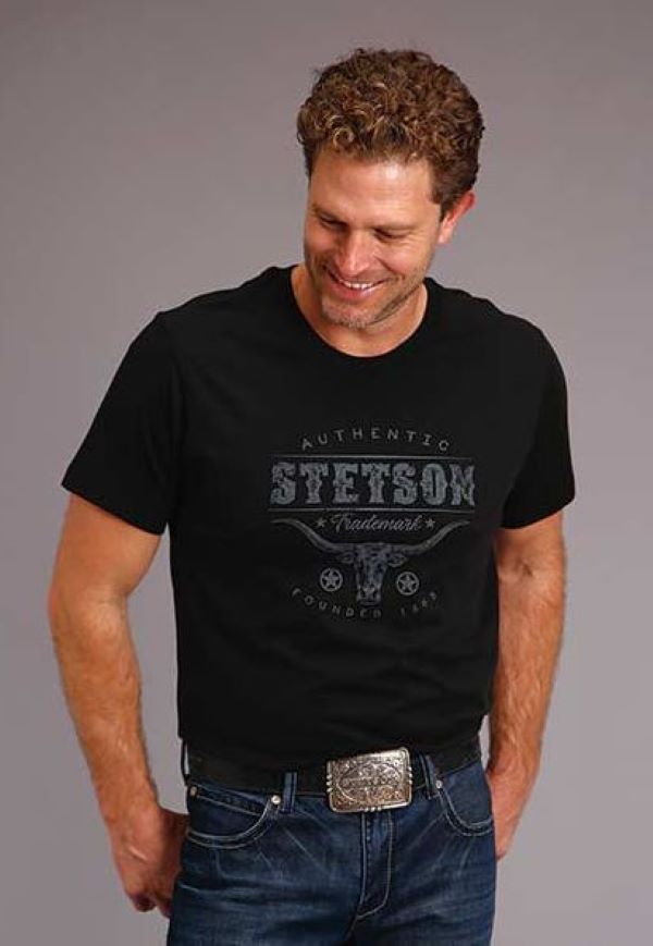 Karman Roper Black Stetson Mens Tee Shirt 1107605620846BL