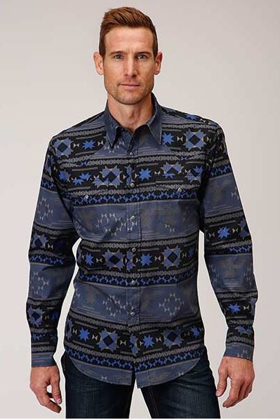 Karman Roper Blue Eagle Aztec Print Mens Longsleeve Shirt 0300100670776BU