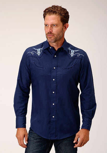 Karman Roper Blue Men's Long Sleeve Western Style Shirt 01-001-0017-0512