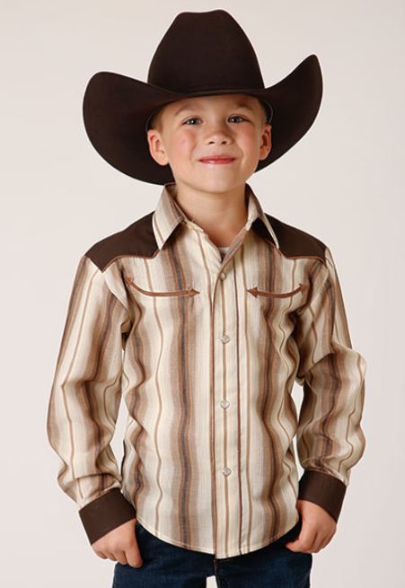 Karman Roper Brown & Cream Ombre Stripe Boys Long Sleeve Shirt 01-030-0087-0668BR