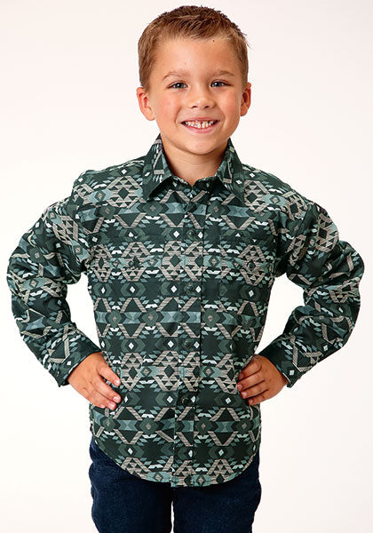 Karman Roper Grey Aztec Print Boys Long Sleeve Snap Shirt 03-030-0067-0469GY