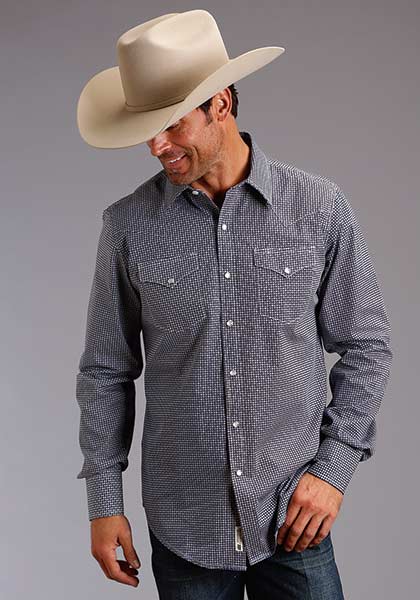 Karman Roper Micro Chip Print Mens Western Long Sleeve Snap Shirt 1100104250639BU