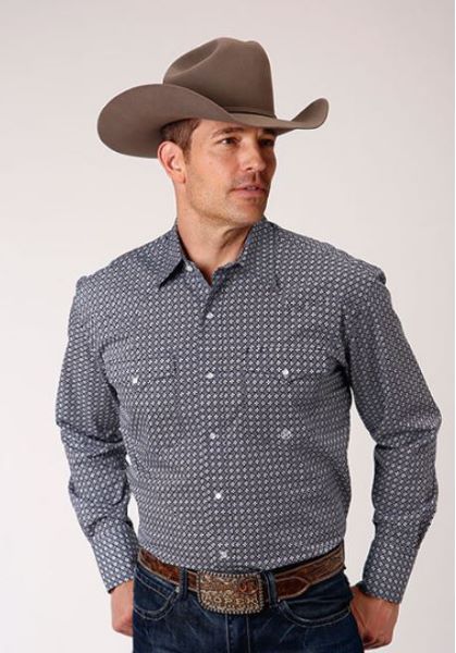 Karman Roper Navy Blue Bell Foulard Liberty Bell Men's Longsleeve Snap Shirt 0300102254011BU