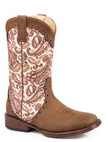 Karman Roper Pink Paisley Glitter Geo Children's Wide Square Toe Western Boots 0901819011528BR