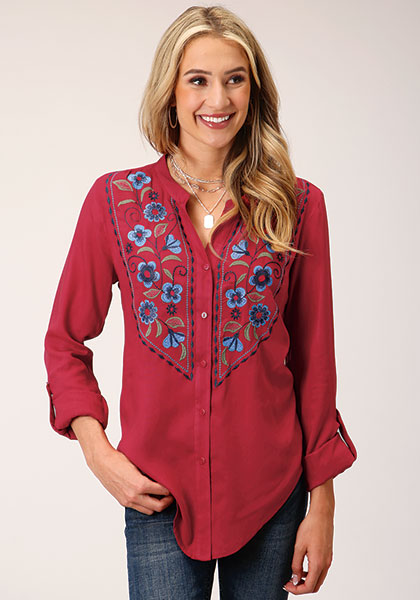 Karman Roper Raspberry Embroidered Front Women's Long Sleeve Shirt