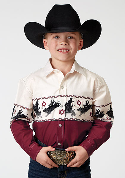 Karman Roper Red Boys Long Sleeve Snap Scene Border Print Shirt 03-030-0421-0308