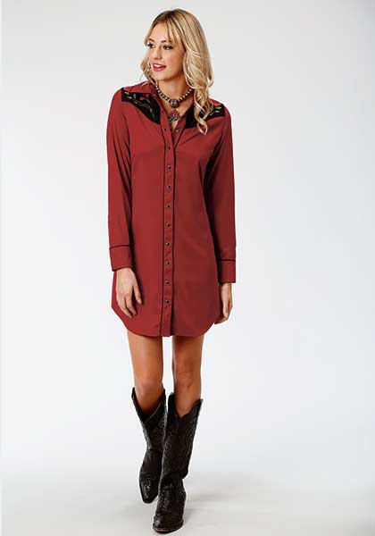 Karman Roper Red Ployester Spadex Womens Retro Long Sleeve Dress 03-057-0040-0637 RE