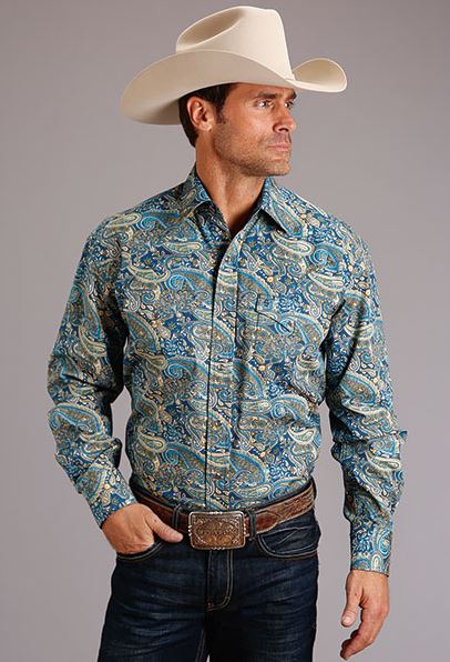 Karman Roper Stetson Fall Paisley Men's Long Sleeve Snap Shirt 11-001-0425-6062 BU