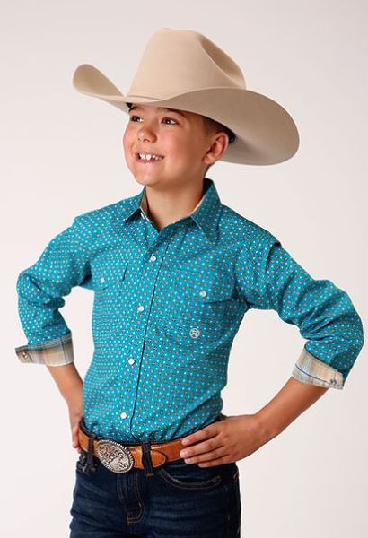 Karman Roper Turquoise Saddle Boy's Long Sleeve Snap Western Shirt 303002254009BU