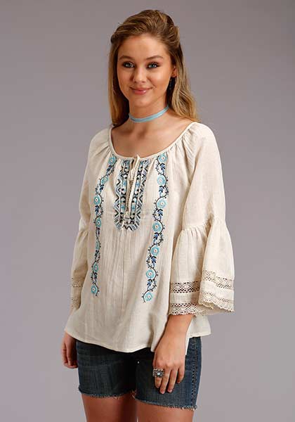 Karman Roper White Cotton Peasant Womens Blouse 03-050-0565-2043 WH