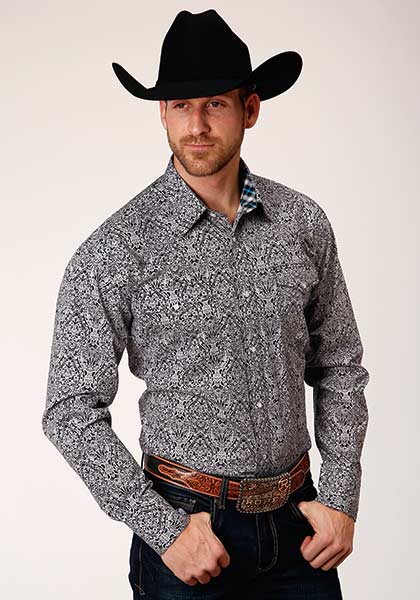Karmen Roper Black Medallion Paisley Men's Long Sleever Snap Western Shirt 03-001-0725-0169 BL