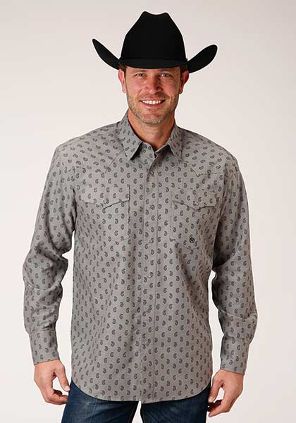 Karmen Roper Grey Amarillo Mens Long Sleeve Snap Shirt 300102250795GY