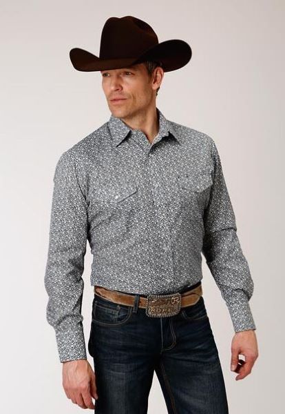 Karmen Roper Navy/Cream Floral Print Mens Long Sleeve Western Snap Shirt 100193060BU