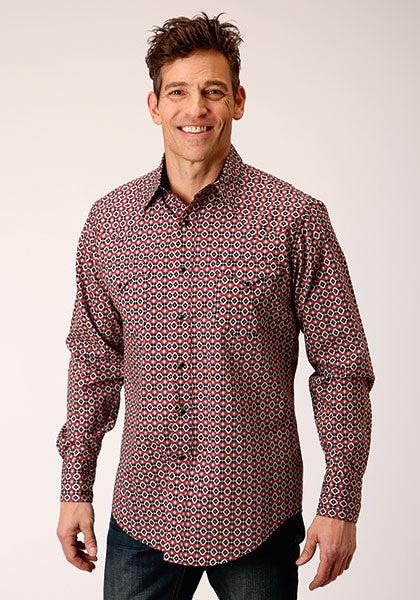 Karmen Roper Red Western Diamond Print Men's Long Sleeve Snap Western Shirt 03-001-0064-0785 RE