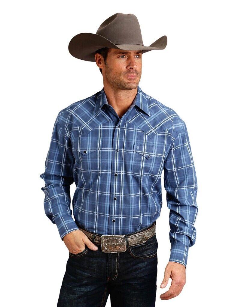 Karmen Roper Stetson Blue Smokey Blue Plaid Men's Long Sleeve Snap Western Shirt 11-001-0978-0764 BU